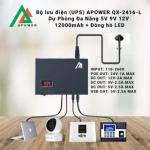 Bộ Lưu Điện Mini APOWER QX-2416-L, UPS Dự Phòng 5V 9V 12V 24V, Pin 12000mAh, Màn Hình LED Hiển Thị, Dùng Cho Camera, Modem Wifi, Box TV, Cửa Từ, Tivi, Router, Tiết Kiệm Năng Lượng