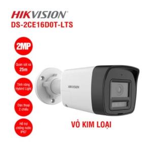 Camera Hikvision 2.0MP DS-2CE16D0T-LTS, Đàm Thoại Hai Chiều, Smart HybridLight, Quan Sát Đêm 25m, Vỏ Kim Loại IP67, Hình Ảnh Full HD 1080P, An Ninh Toàn Diện Cho Gia Đình Và Văn Phòng